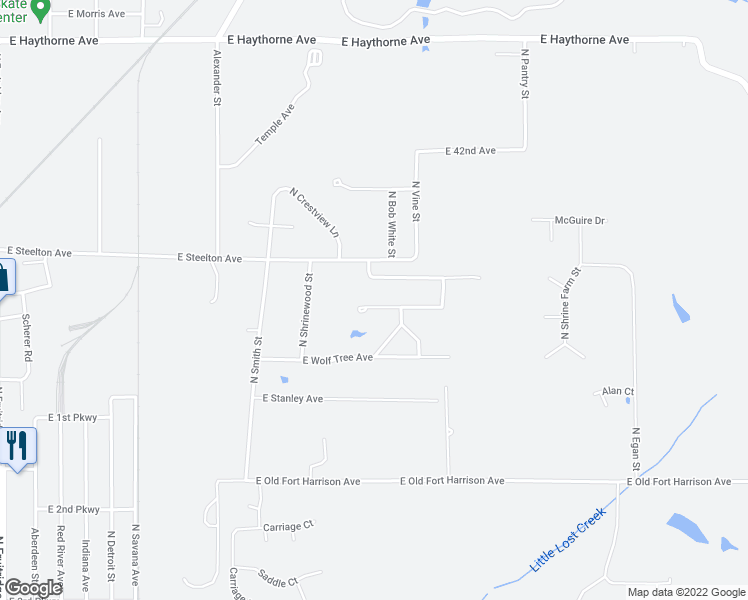 map of restaurants, bars, coffee shops, grocery stores, and more near 4802 East Brentview Avenue in Terre Haute