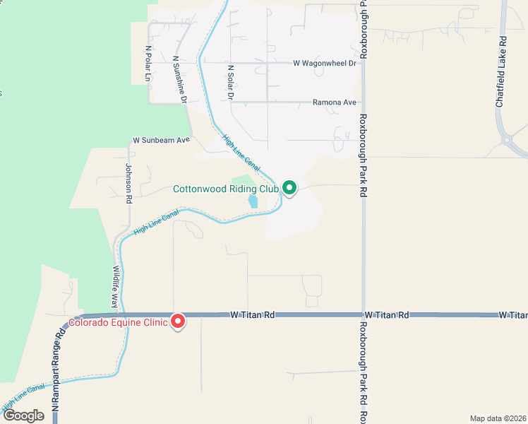 map of restaurants, bars, coffee shops, grocery stores, and more near High Line Canal Trail in Littleton