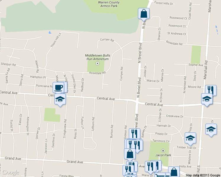 map of restaurants, bars, coffee shops, grocery stores, and more near 4114 Windridge Court in Middletown