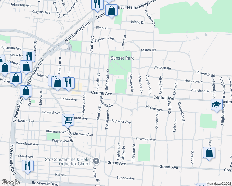 map of restaurants, bars, coffee shops, grocery stores, and more near 3 Alameda Circle in Middletown