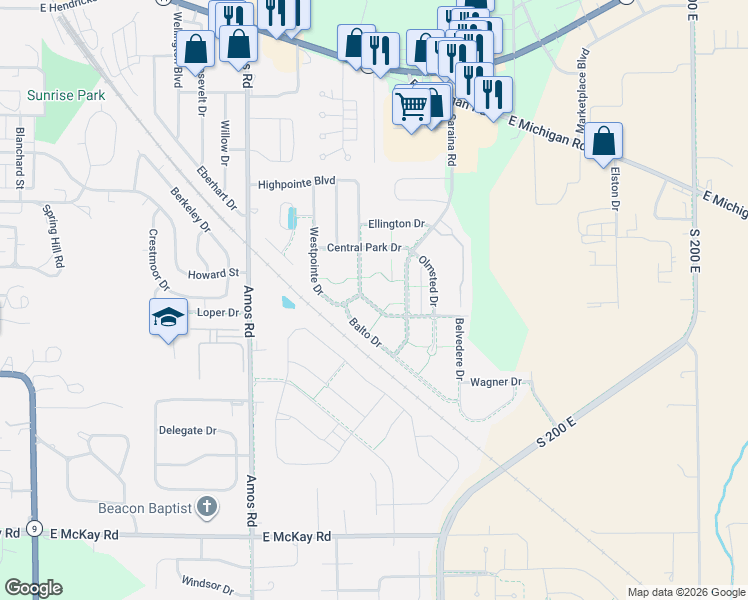 map of restaurants, bars, coffee shops, grocery stores, and more near 910 Highpointe Boulevard in Shelbyville