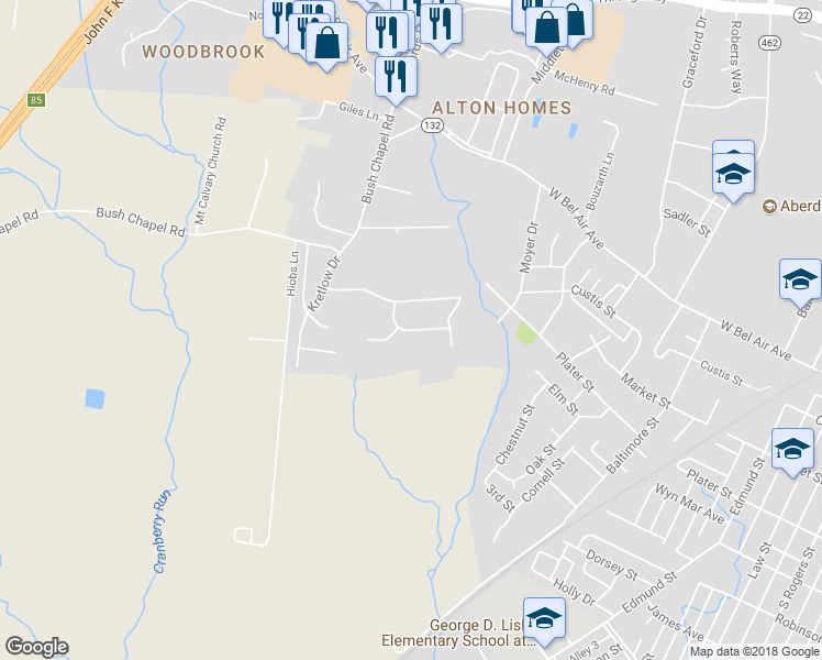 map of restaurants, bars, coffee shops, grocery stores, and more near 354 Woodland Green Court in Aberdeen