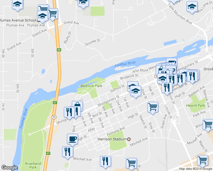 map of restaurants, bars, coffee shops, grocery stores, and more near 11 Hemstalk Court in Oroville