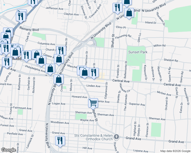 map of restaurants, bars, coffee shops, grocery stores, and more near 10 Mc Kinley Street in Middletown