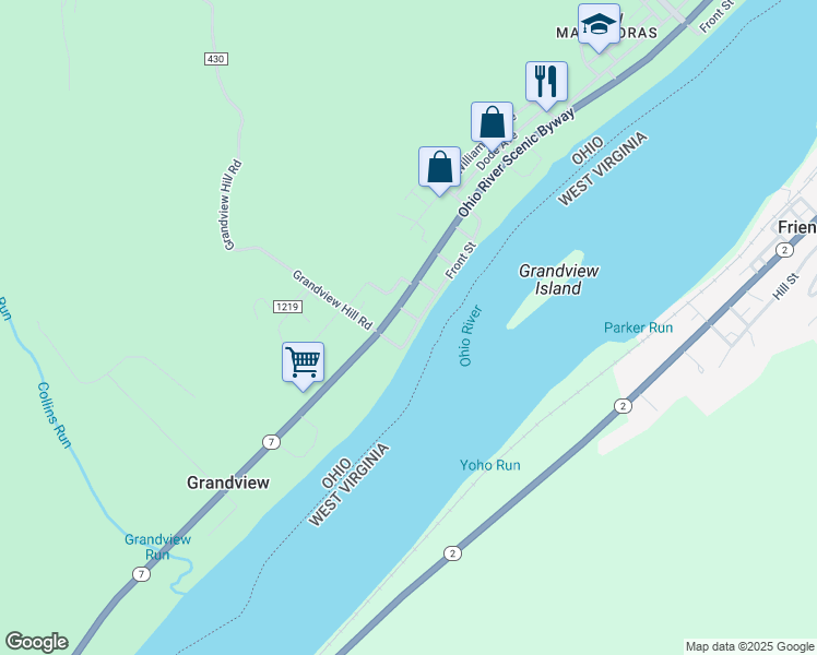 map of restaurants, bars, coffee shops, grocery stores, and more near 47 Front Street in Matamoras