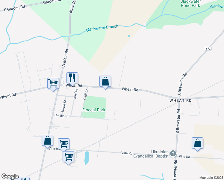 map of restaurants, bars, coffee shops, grocery stores, and more near 2142 East Wheat Road in Vineland