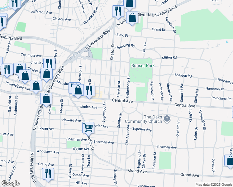 map of restaurants, bars, coffee shops, grocery stores, and more near 12 Franklin Street in Middletown