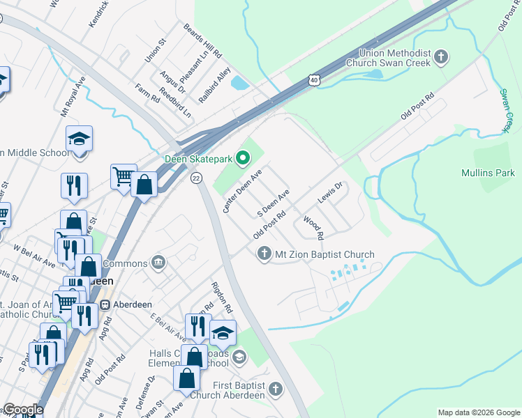 map of restaurants, bars, coffee shops, grocery stores, and more near 174 Allendale Avenue in Aberdeen