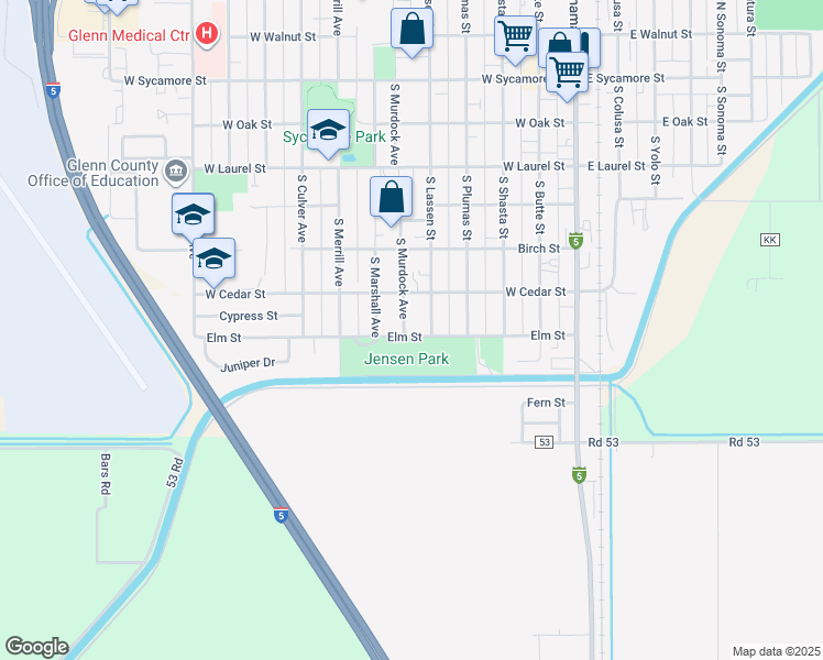 map of restaurants, bars, coffee shops, grocery stores, and more near 642 South Murdock Avenue in Willows