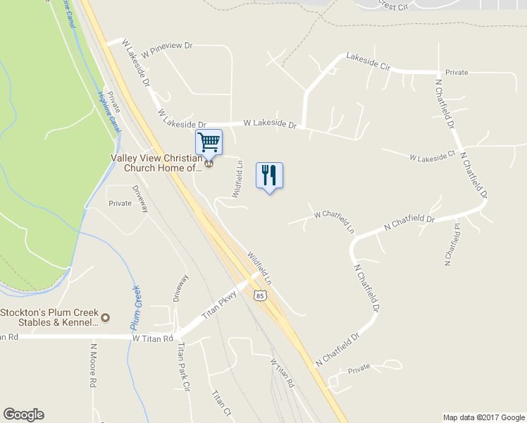 map of restaurants, bars, coffee shops, grocery stores, and more near 6888 West Chatfield Lane in Littleton