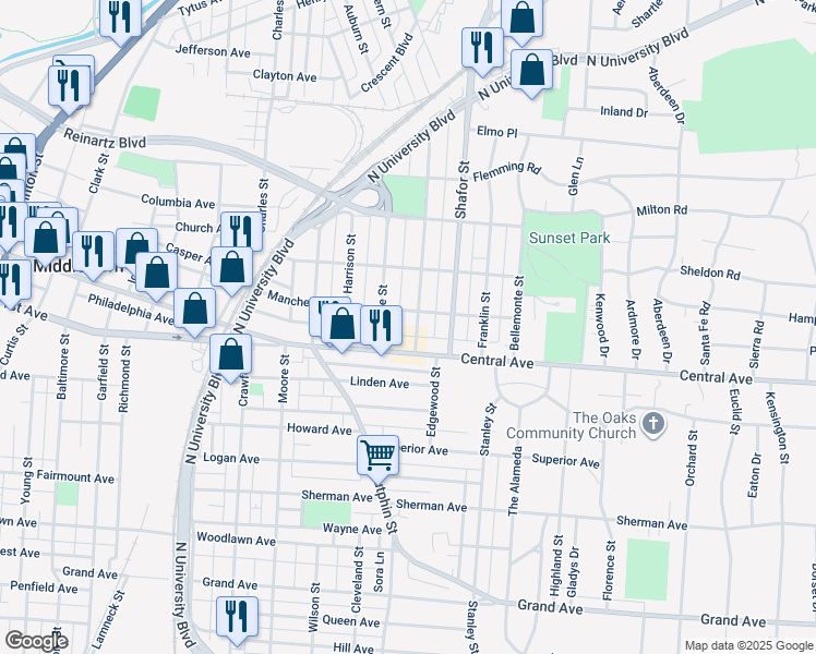 map of restaurants, bars, coffee shops, grocery stores, and more near 10 Mc Kinley Street in Middletown