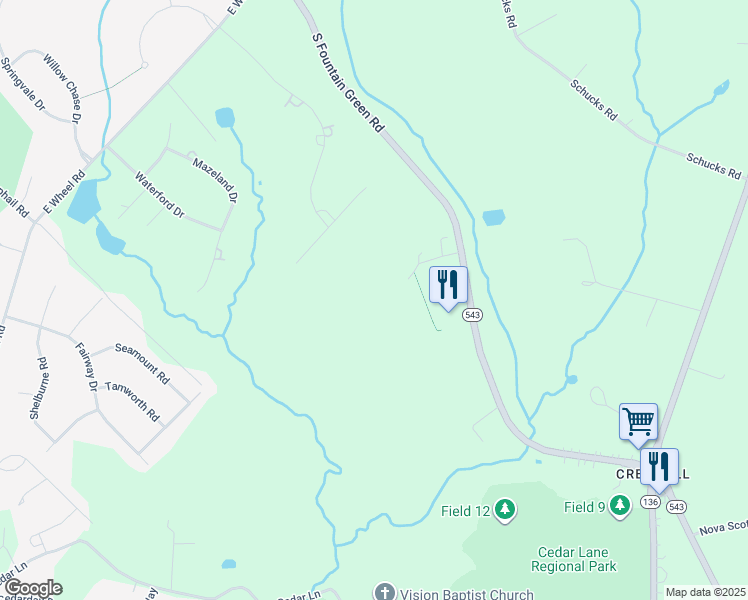 map of restaurants, bars, coffee shops, grocery stores, and more near 1616 South Fountain Green Road in Bel Air
