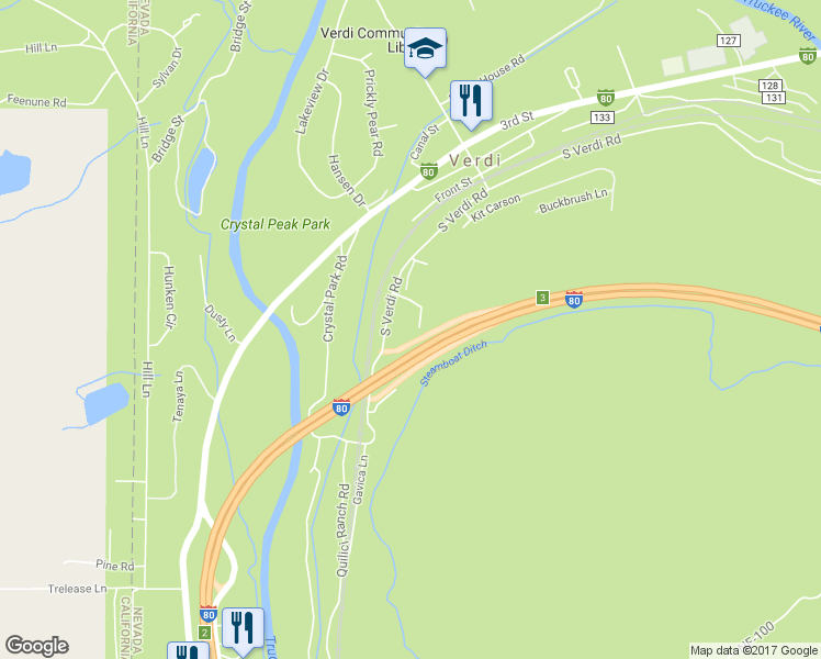 map of restaurants, bars, coffee shops, grocery stores, and more near 548 South Verdi Road in Reno