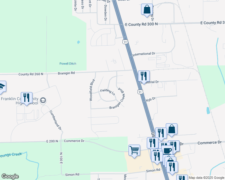 map of restaurants, bars, coffee shops, grocery stores, and more near 1186 Fielding Lane in Franklin