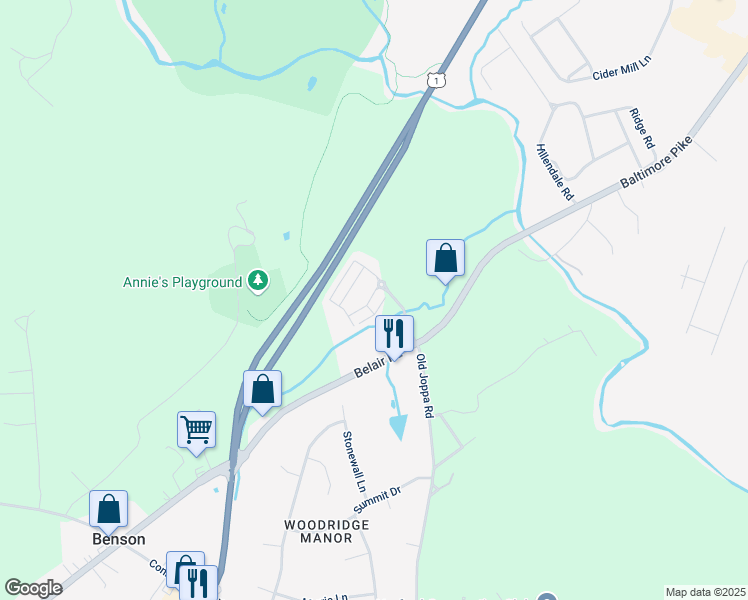 map of restaurants, bars, coffee shops, grocery stores, and more near 1207 Hoskins Terrace in Bel Air