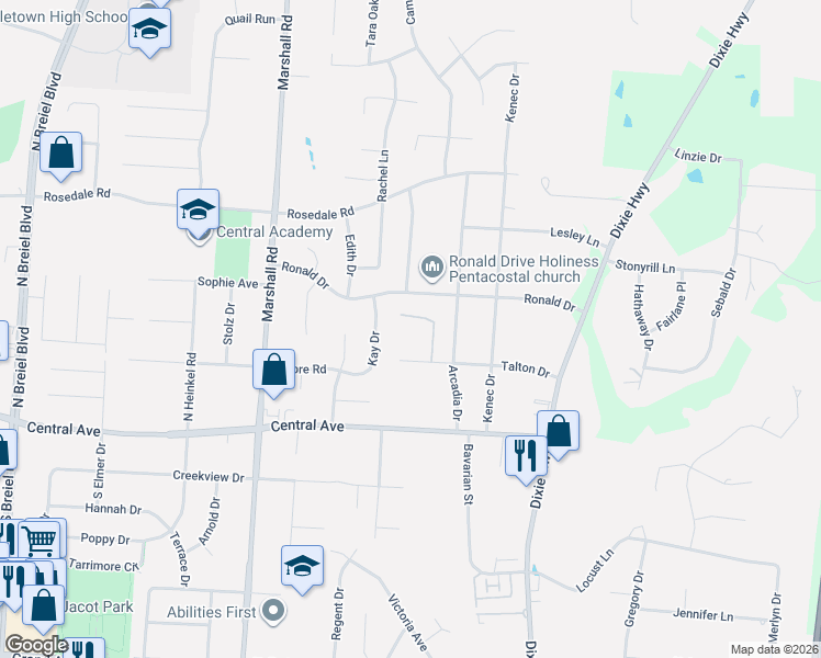 map of restaurants, bars, coffee shops, grocery stores, and more near 4817 Talton Drive in Middletown