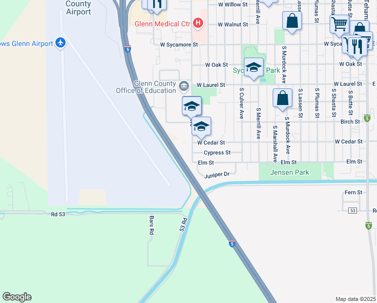 map of restaurants, bars, coffee shops, grocery stores, and more near 695 South Villa Avenue in Willows