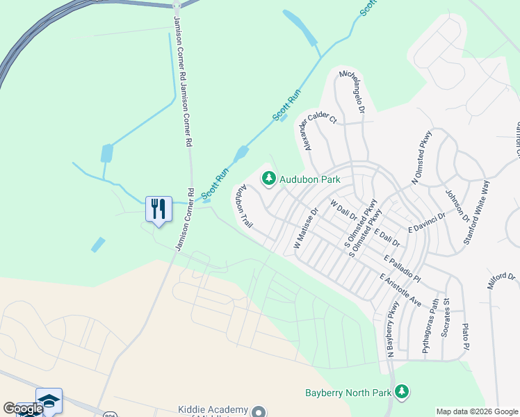 map of restaurants, bars, coffee shops, grocery stores, and more near 2136 Audubon Trail in Middletown