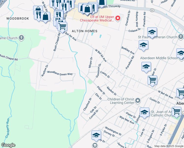 map of restaurants, bars, coffee shops, grocery stores, and more near 694 Custis Street in Aberdeen