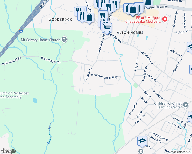 map of restaurants, bars, coffee shops, grocery stores, and more near 111 Woodland Green Way in Aberdeen