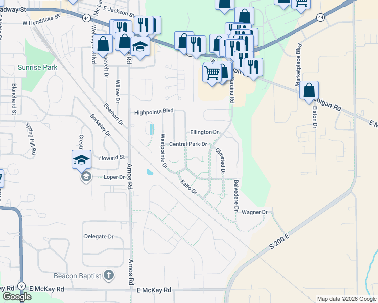 map of restaurants, bars, coffee shops, grocery stores, and more near 910 Highpointe Boulevard in Shelbyville