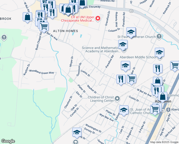 map of restaurants, bars, coffee shops, grocery stores, and more near 55 Ray Avenue in Aberdeen
