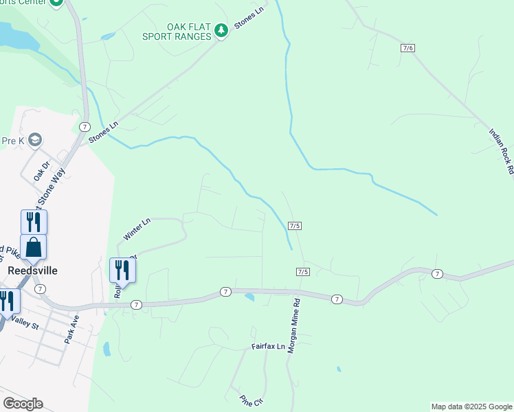 map of restaurants, bars, coffee shops, grocery stores, and more near 64 Mountaineer Drive in Reedsville