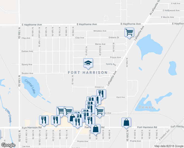 map of restaurants, bars, coffee shops, grocery stores, and more near 2121 Boston Avenue in Terre Haute