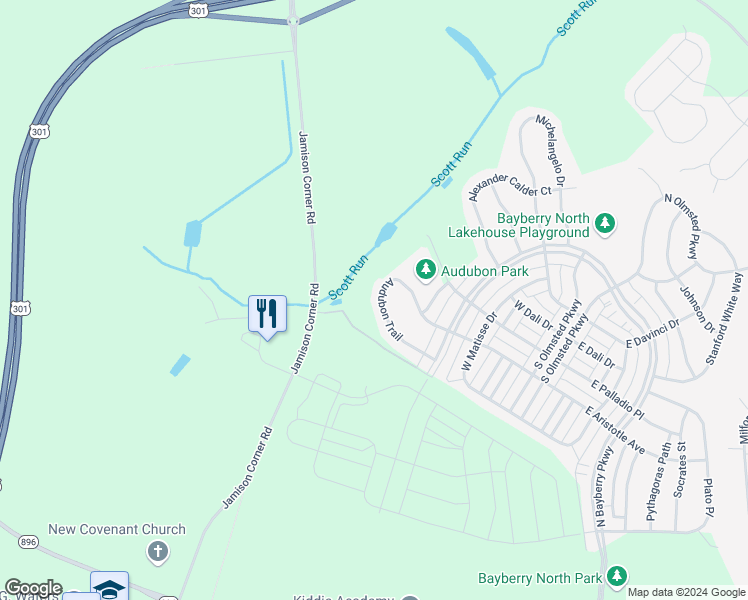 map of restaurants, bars, coffee shops, grocery stores, and more near 2171 Audubon Trail in Middletown