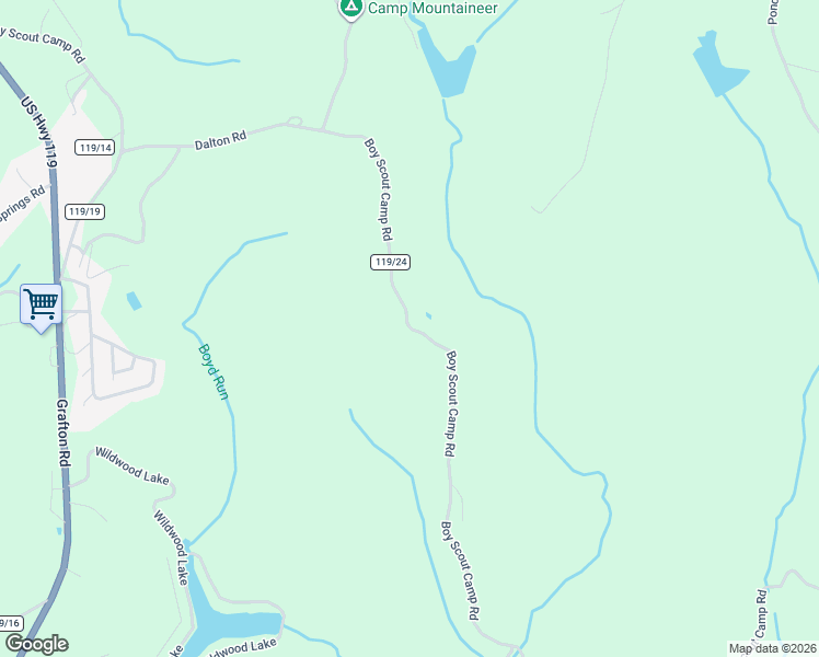 map of restaurants, bars, coffee shops, grocery stores, and more near Boy Scout Camp Road in Monongalia County