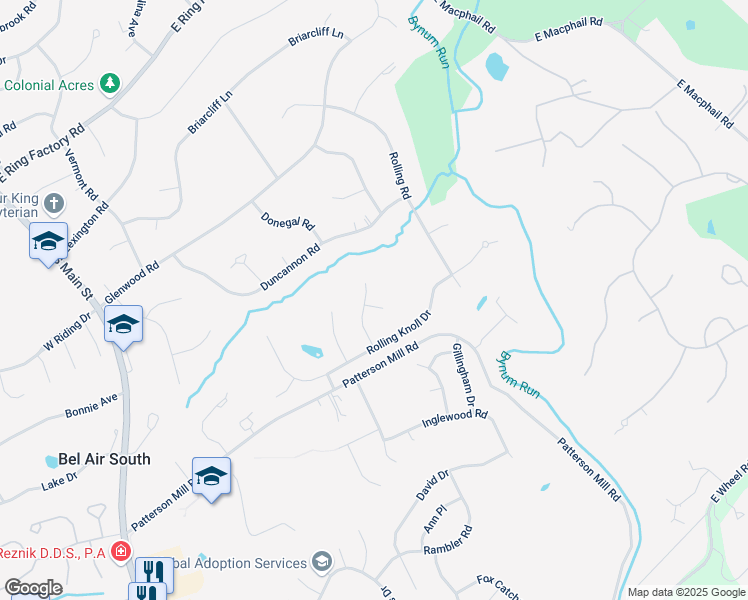map of restaurants, bars, coffee shops, grocery stores, and more near 200 Bodington Court in Bel Air