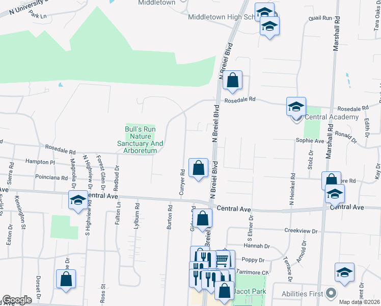 map of restaurants, bars, coffee shops, grocery stores, and more near 212 Curryer Road in Middletown