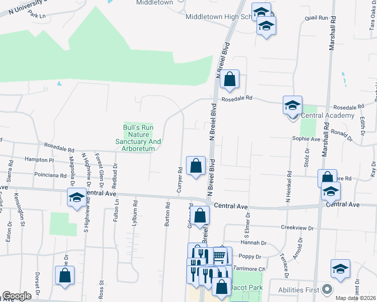 map of restaurants, bars, coffee shops, grocery stores, and more near 212 Curryer Road in Middletown