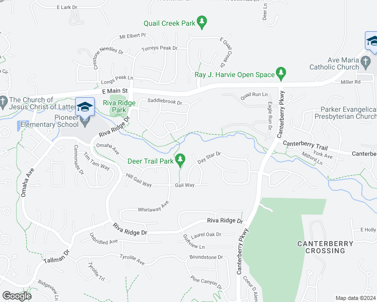 map of restaurants, bars, coffee shops, grocery stores, and more near 11243 Gallahadion Court in Parker