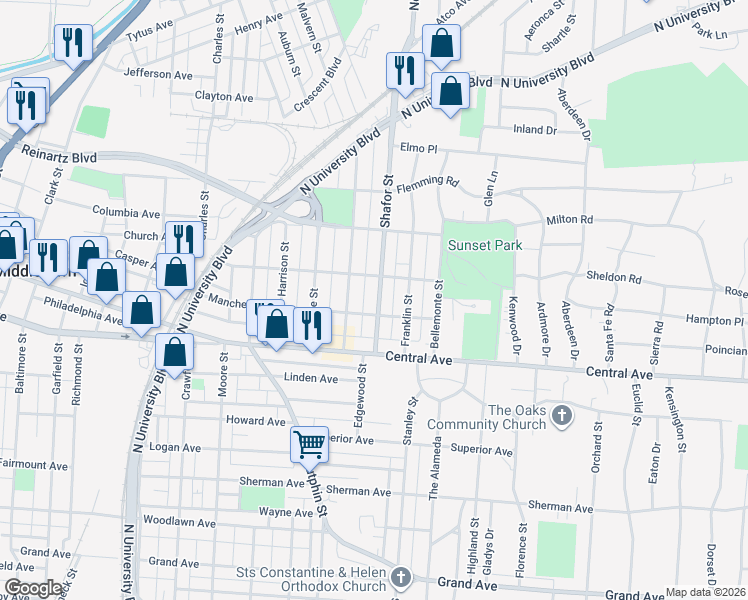 map of restaurants, bars, coffee shops, grocery stores, and more near 116 Shafor Street in Middletown