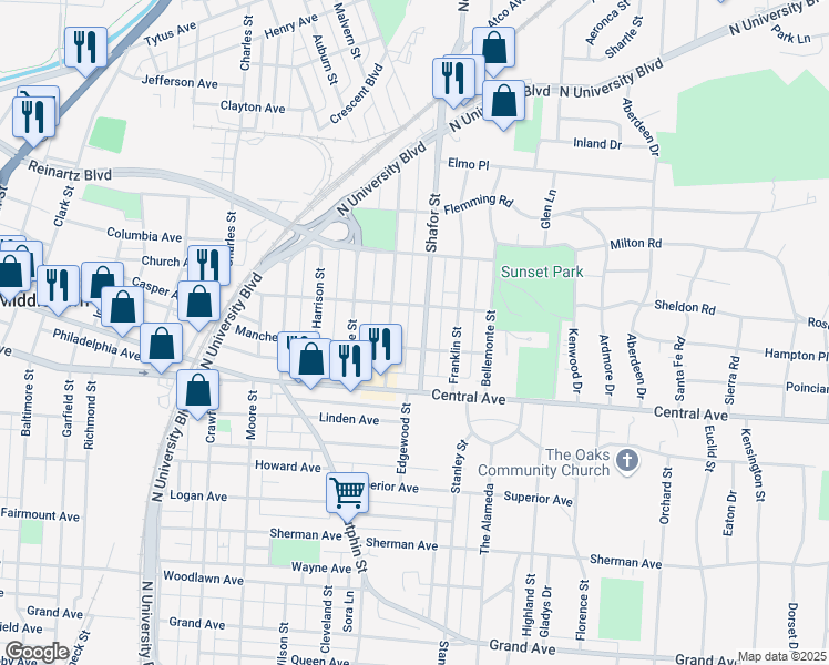 map of restaurants, bars, coffee shops, grocery stores, and more near 116 Shafor Street in Middletown