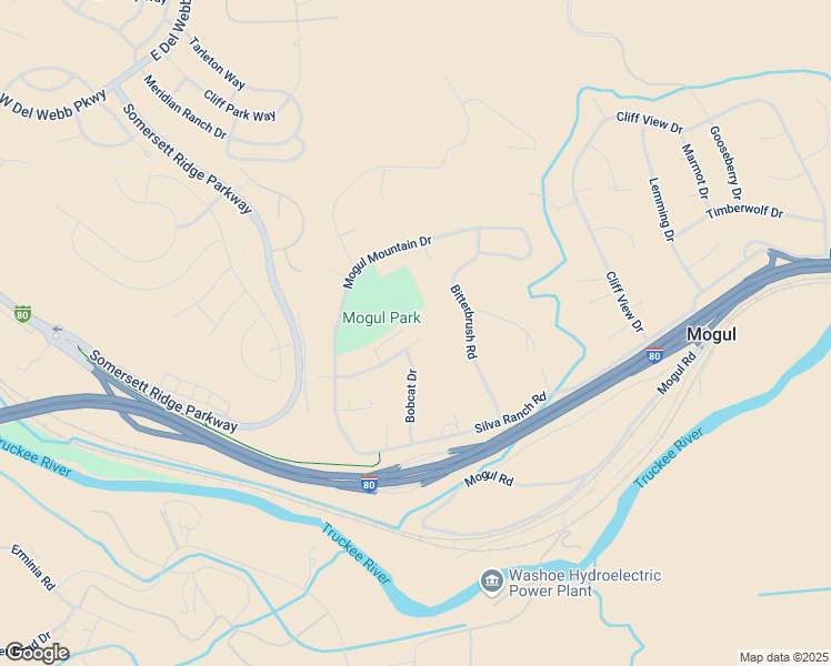 map of restaurants, bars, coffee shops, grocery stores, and more near 285 Mountain Ridge Road in Reno