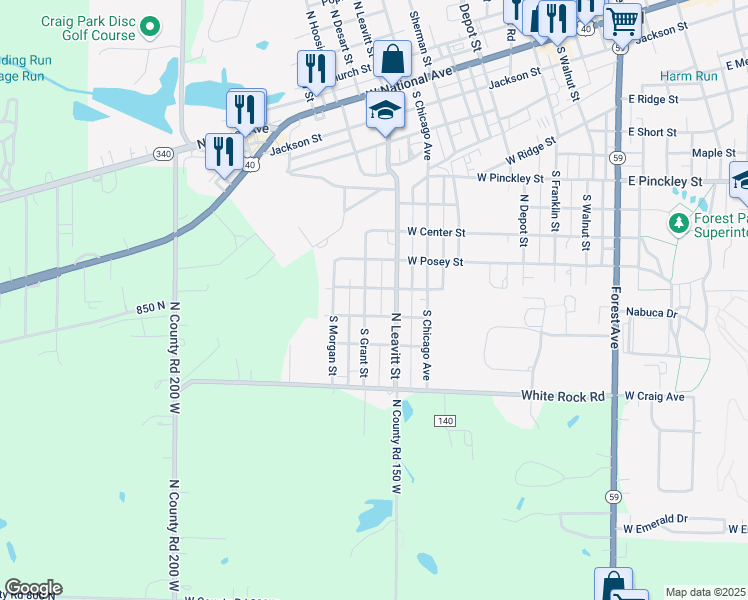 map of restaurants, bars, coffee shops, grocery stores, and more near 701 South Leavitt Street in Brazil