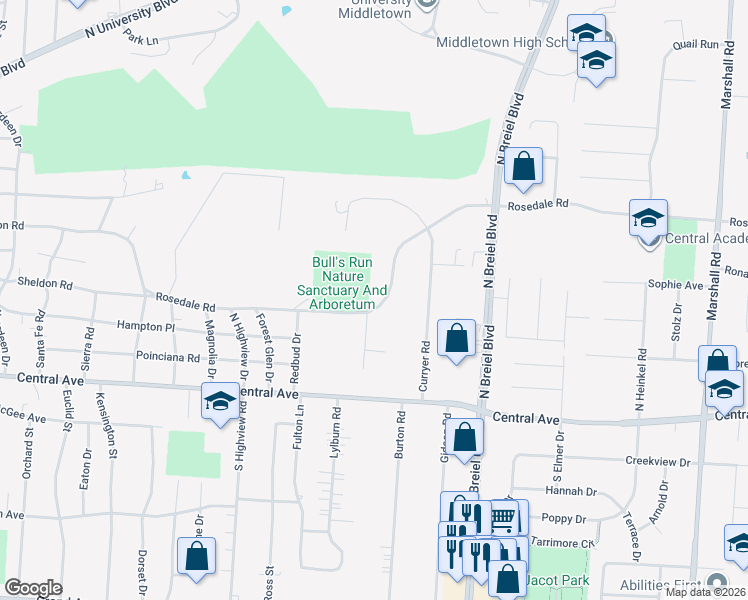 map of restaurants, bars, coffee shops, grocery stores, and more near 4105 Rosedale Road in Middletown
