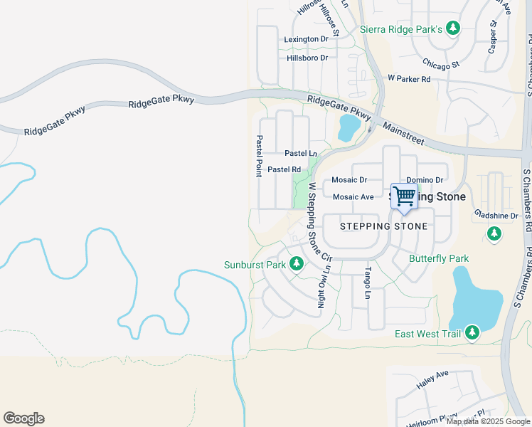 map of restaurants, bars, coffee shops, grocery stores, and more near 13734 Watermark Lane in Parker