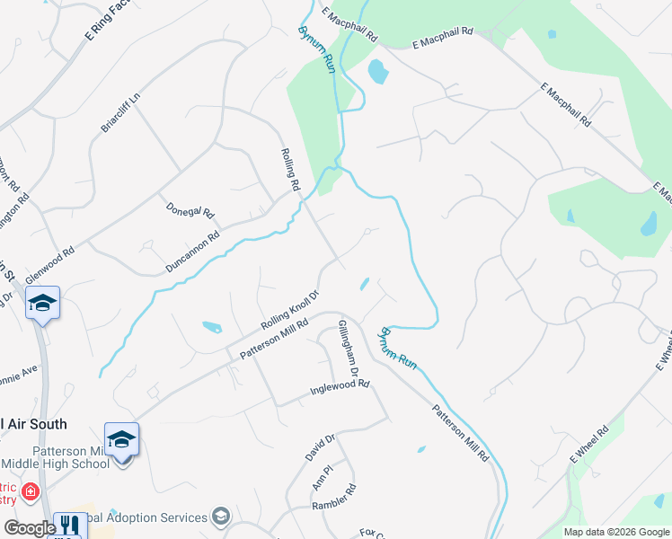 map of restaurants, bars, coffee shops, grocery stores, and more near 1614 Rolling Road in Bel Air