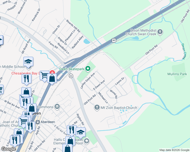 map of restaurants, bars, coffee shops, grocery stores, and more near 147 Bannister Avenue in Aberdeen