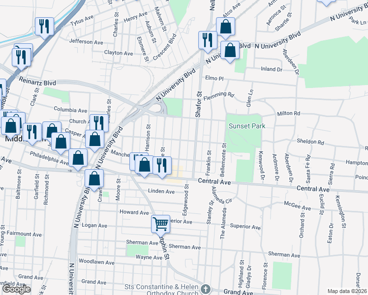 map of restaurants, bars, coffee shops, grocery stores, and more near 113 Mc Kinley Street in Middletown