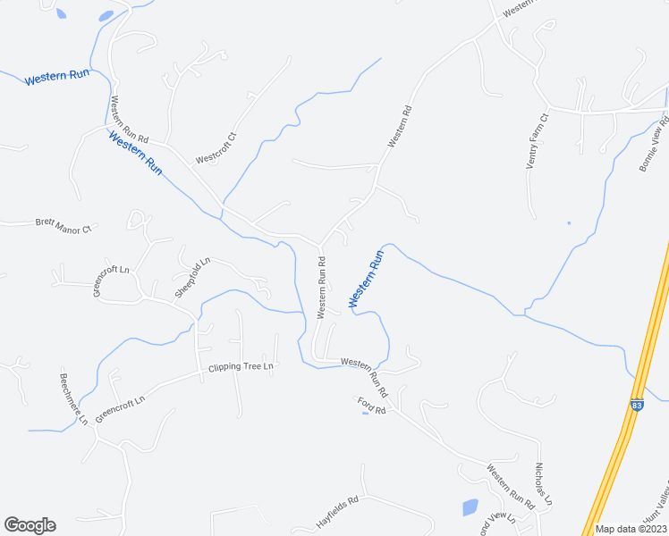 map of restaurants, bars, coffee shops, grocery stores, and more near 948 Western Run Road in Cockeysville