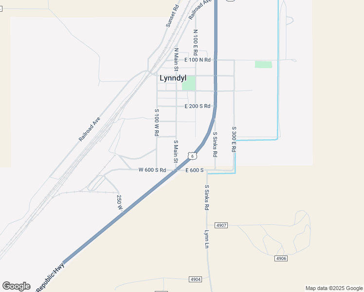 map of restaurants, bars, coffee shops, grocery stores, and more near 445 South Main Street in Lynndyl