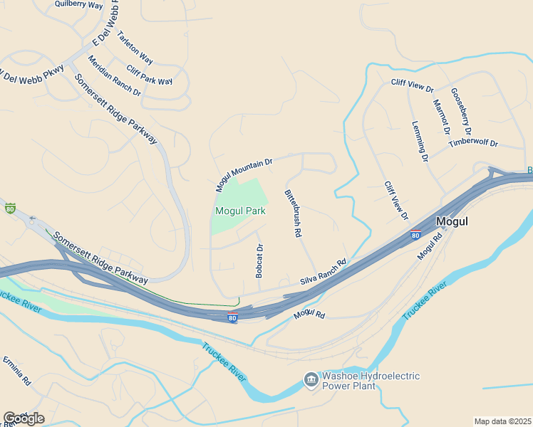 map of restaurants, bars, coffee shops, grocery stores, and more near 285 Mountain Ridge Road in Reno