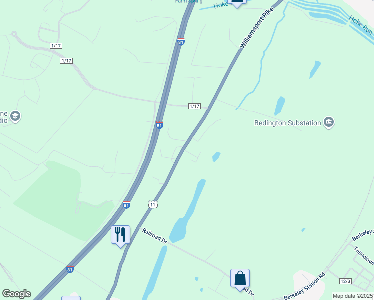 map of restaurants, bars, coffee shops, grocery stores, and more near 13 Bessemer Lane in Martinsburg