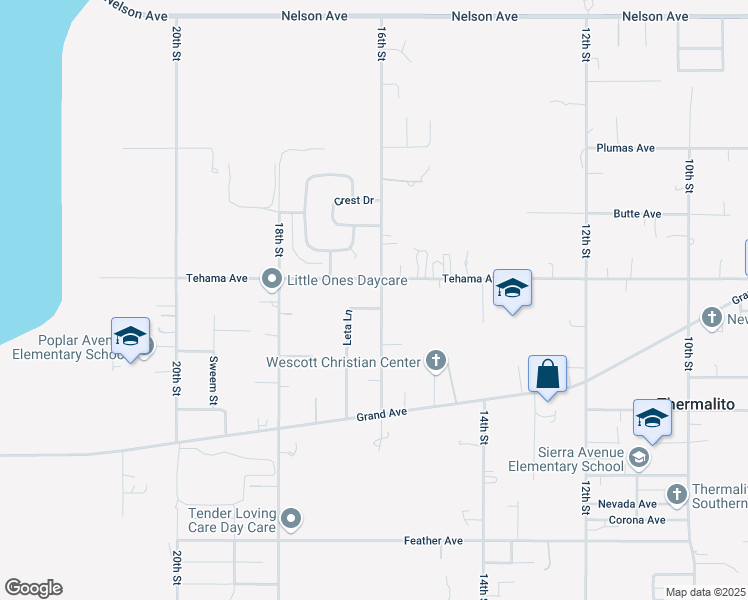 map of restaurants, bars, coffee shops, grocery stores, and more near 1799 Leta Lane in Oroville