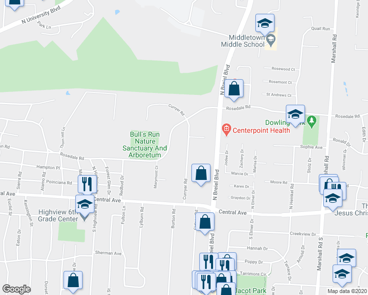 map of restaurants, bars, coffee shops, grocery stores, and more near 212 Curryer Road in Middletown