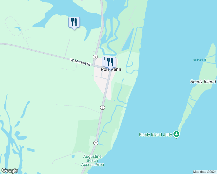 map of restaurants, bars, coffee shops, grocery stores, and more near 108 South Congress Street in Port Penn